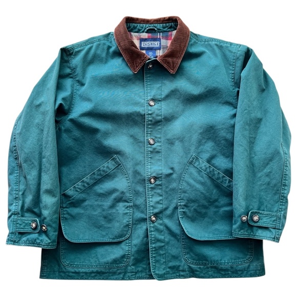 Land’s End Oversized Green Cotton Chore Coat with Brown Corduroy Collar Size XL - Picture 10 of 12